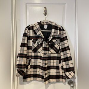 Kensie Women's Plaid Pea Coat - Black, Cream, and Red